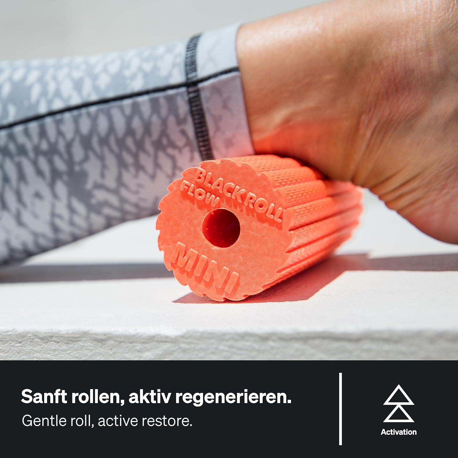 imageBLACKROLL  Mini Flow Foam Roller Portable Massage Tool for Feet Hands and Arms Ideal for Travel and Plantar Fasciitis Relief Great for Exercise Massage and Muscle Recovery 6quot x 2quotAzure