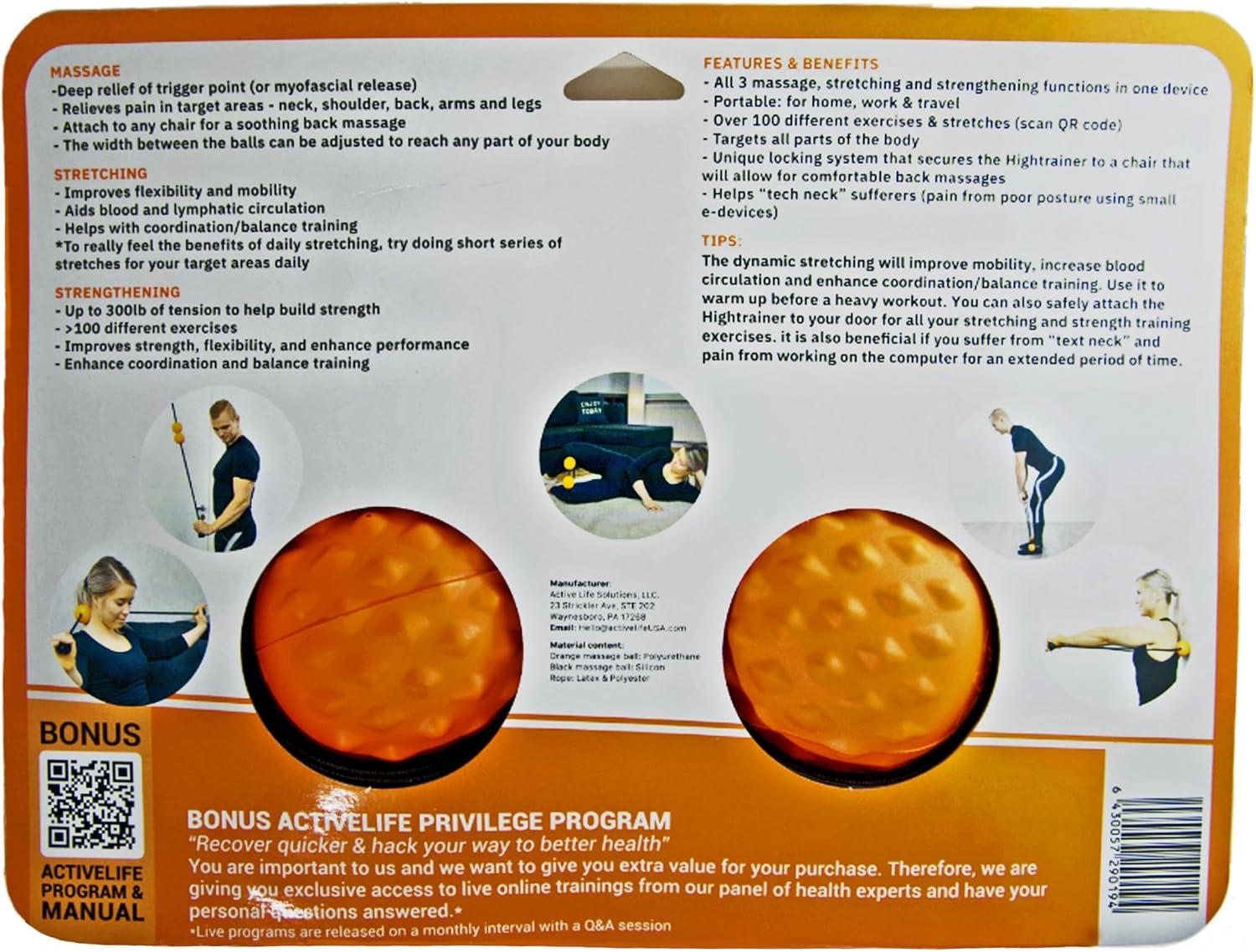 imageactivelife  HighTrainer Double Lacrosse Resistance Band and Balls Massager for Deep Tissue Massage Gaming Accessory for Comfort Stretching and Exercise for the Back Neck and Shoulders