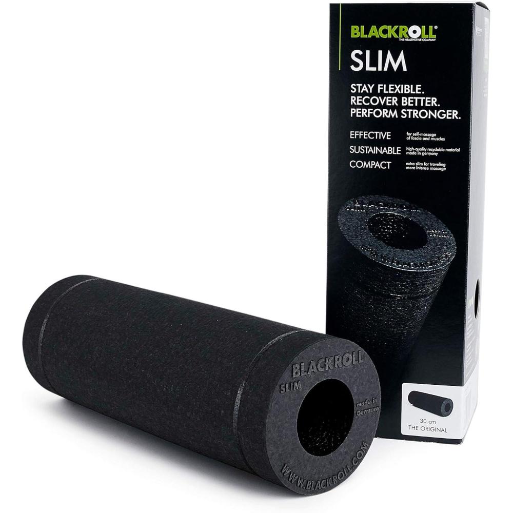 imageBLACKROLL  SLIM Foam Roller Portable Massage and Fitness Tool for Muscle and Myofascial Release Compact for Yoga and Workouts Trigger Point Therapy Foot Roller and Back Stretcher 12 x 4 Black
